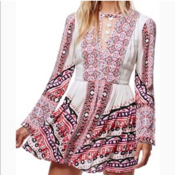 Free People Dress Sz 4 Tegan Bohemian Long Sleeve Multicolor Boho - Picture 1 of 10